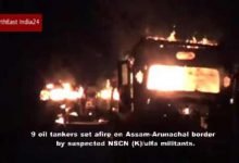 Assam: Militants set fire 9 Oil Tankers near Assam-Arunachal Border