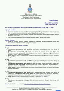IMD predicts Severe thunderstorm, Rainfall over northeast India this week