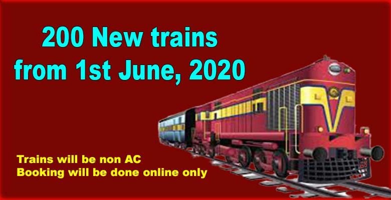 Indian Railways to introduce 200 New trains 1st June, 2020