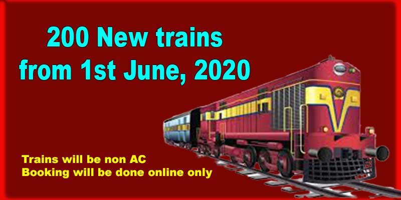 Indian Railways to introduce 200 New trains 1st June, 2020