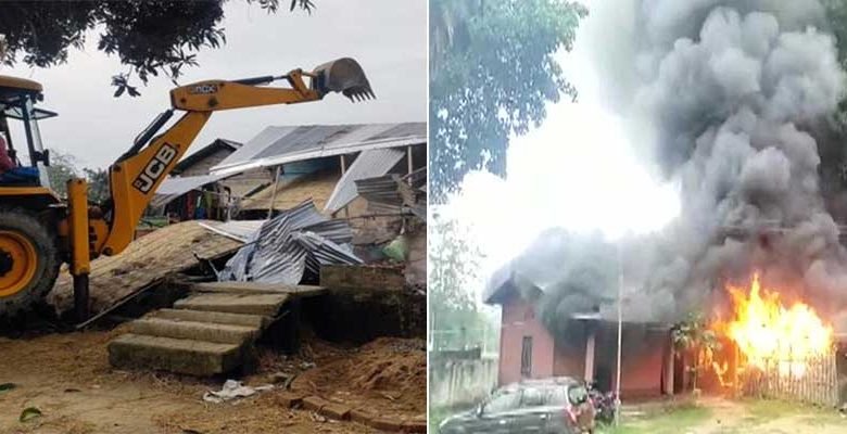 Assam: Nagaon Admin demolished Homes Of Accused who set Batadraba Police Station on Fire