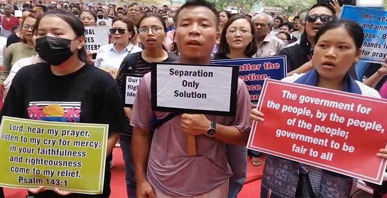 Protest at Jantar Mantar, demanding restoration of peace in violence-hit Manipur