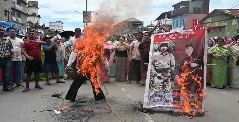 Manipur: people Protest against Mizoram CM Zoramthanga in Imphal