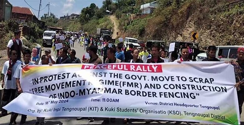 Manipur: KIT, KSO organise rally against Centr’s decision to scrap FMR and India-Myanmar Border Fencing