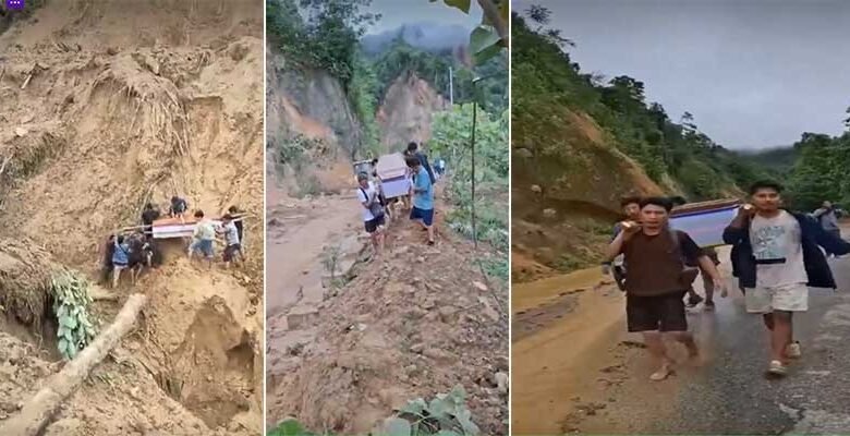 VIRAL VIDEO- Villagers in Arunachal Carry Coffin Through Landslide Zone