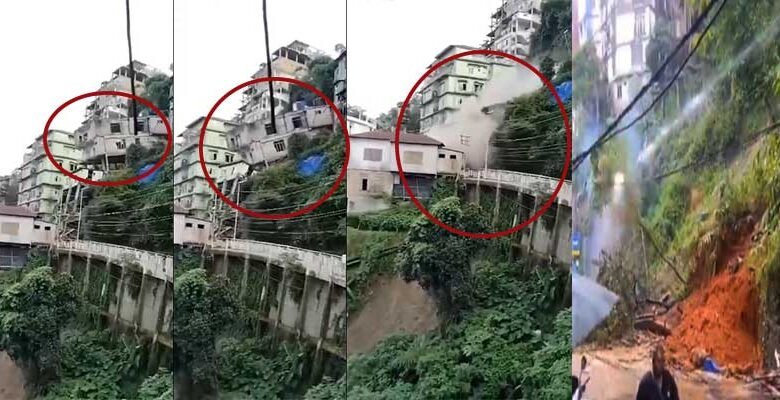Viral Video: Building Collapses, Tree Falls on Power Line Amid Landslides in Mizoram
