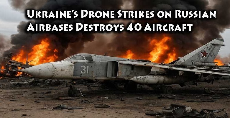 Ukrainian Drones Strike on Russian Airbases, destroy 40 Russian Aircraft