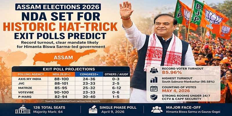 BJP-led NDA Set for Historic Hat-Trick in Assam, Exit Polls Predict