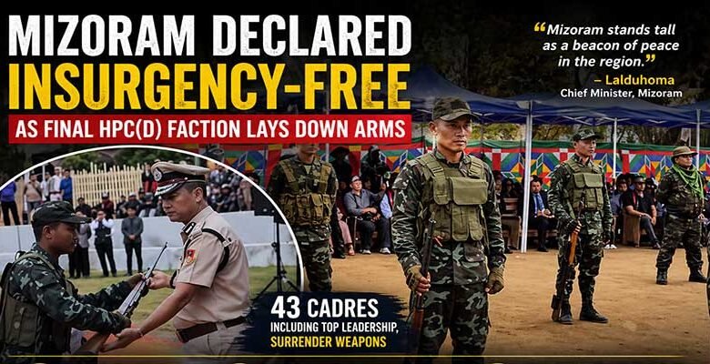 Mizoram Declared Insurgency-Free After HPC(D) Faction Lays Down Arms