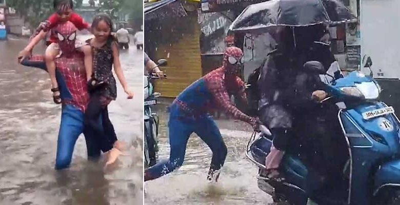 Spider-Man Hits Bhiwandi Streets to Help People Amid Heavy Mumbai Rains