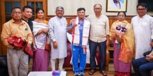 Manipur CM Felicitates Commonwealth Games Silver Medallist Ch. Rishikanta Singh