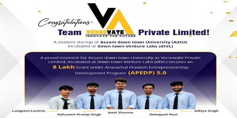 Student startup Vernovate, incubated at Assam down town University, has secured an ₹8 lakh APEDP 5.0 grant after ranking 26th among selected startups.