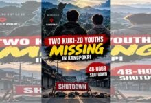 Two Kuki-Zo Youths Missing in Manipur’s Kangpokpi; CoTU Calls 48-Hour Shutdown﻿